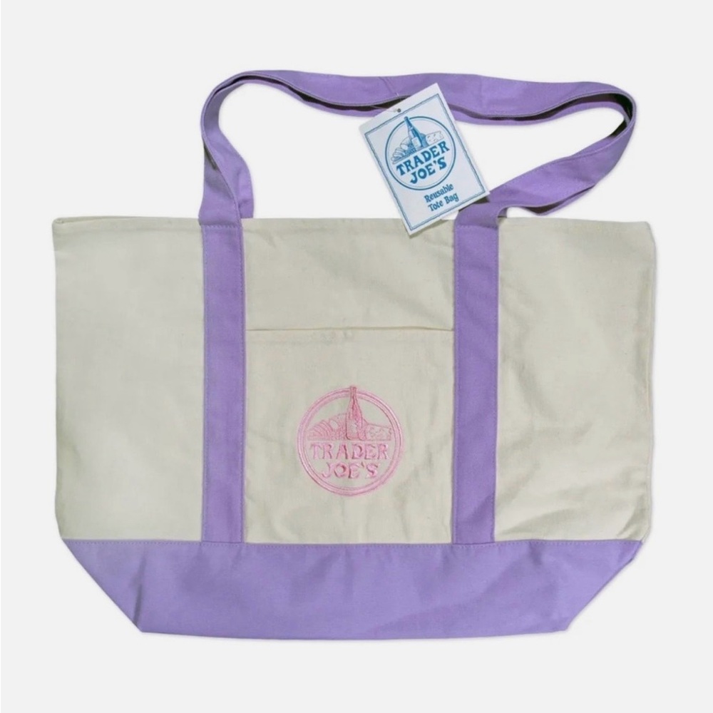 NWT/Trader Joes Large Lavender-Trim Canvas Tote Bag